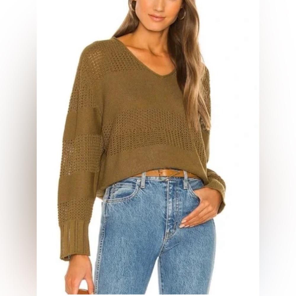 Rag & Bone Faye Sweater V Neck Pointelle Knit Military Olive Women’s Size M NWT - Picture 1 of 8